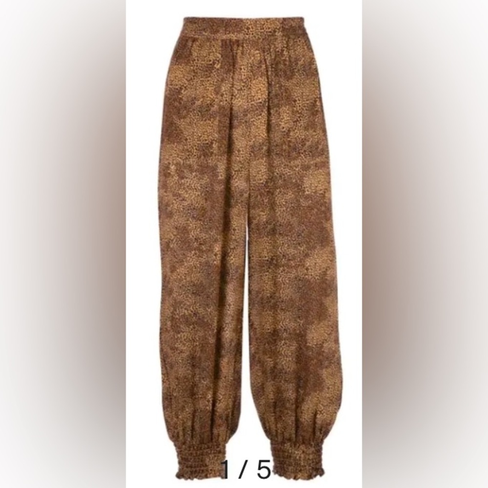 Nicholas Tan brown silk dotted print cropped trousers